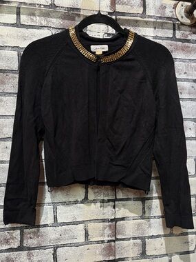 Calvin Klein Black Cropped Jacket with Gold Chain Collar